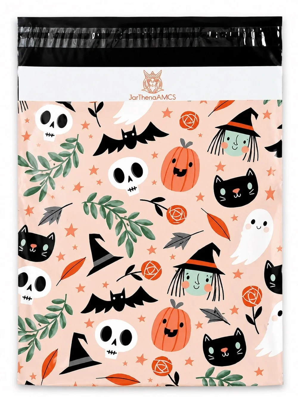 45 Piece Halloween Shipping Bundle 10x13 Poly Mailers, Thank You Cards Stickers